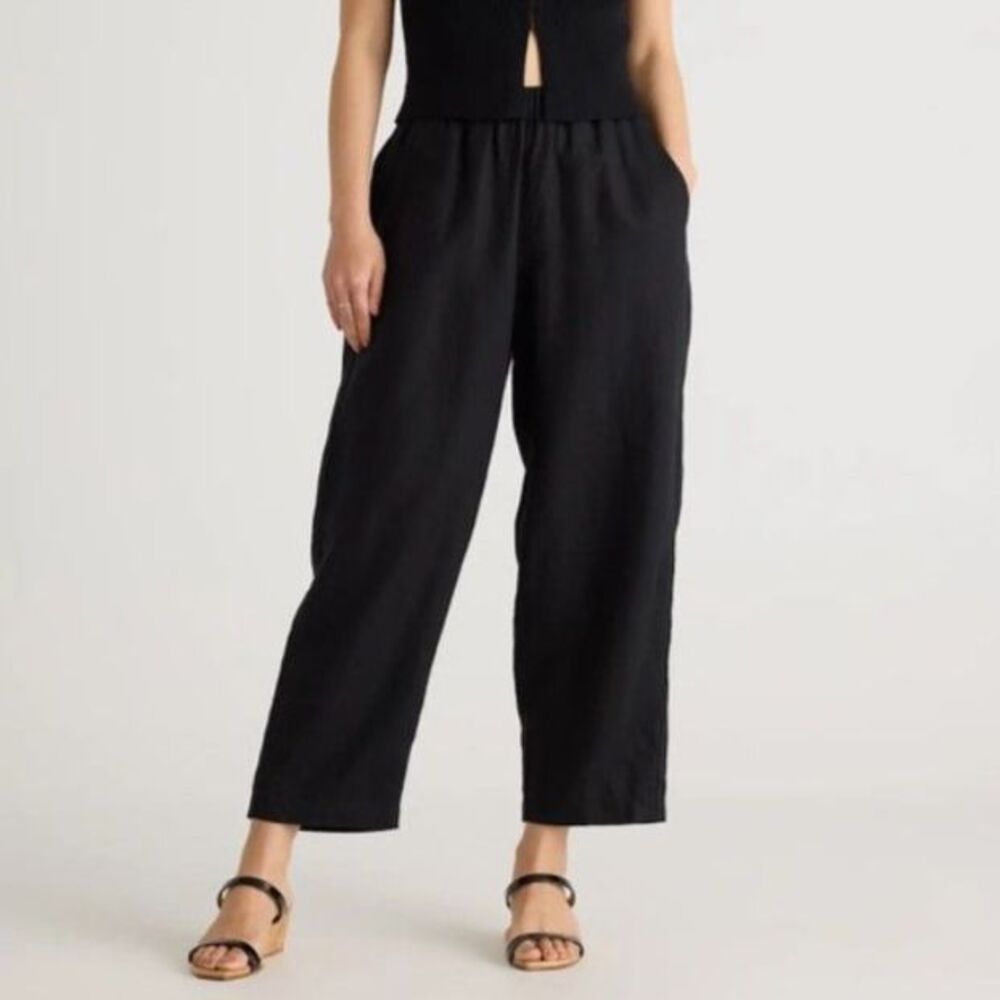 Quince Women's Black NWOT European Linen Elastic Waist Wide Leg Pants Size XL